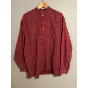 Wah Maker Shirt Mens XL Red Frontier Western Band Collar Popover Cowboy Rodeo